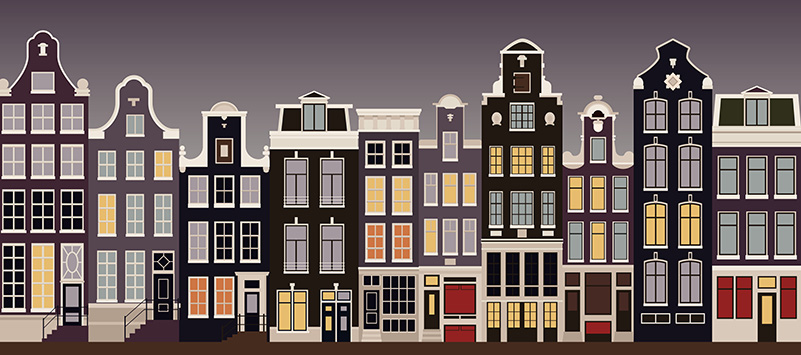 Illustratie Amsterdamse grachtenpanden